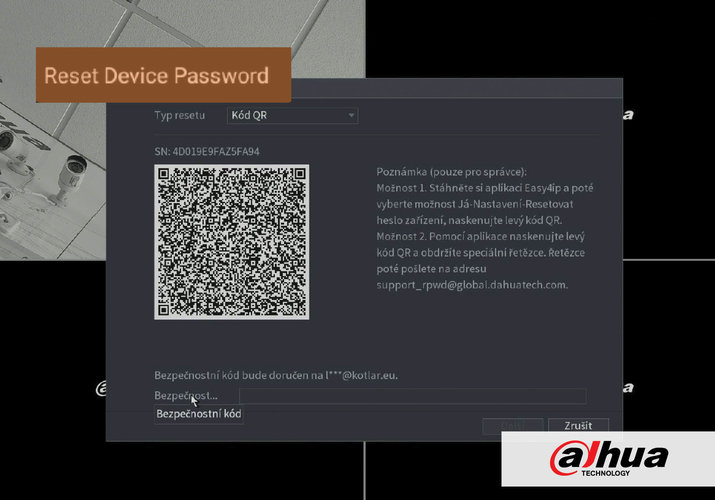 Reset hesla pre nahrávacie zariadenie Dahua (nové menu + mobilná aplikácia DMSS ver. 4.20 a vyššia)